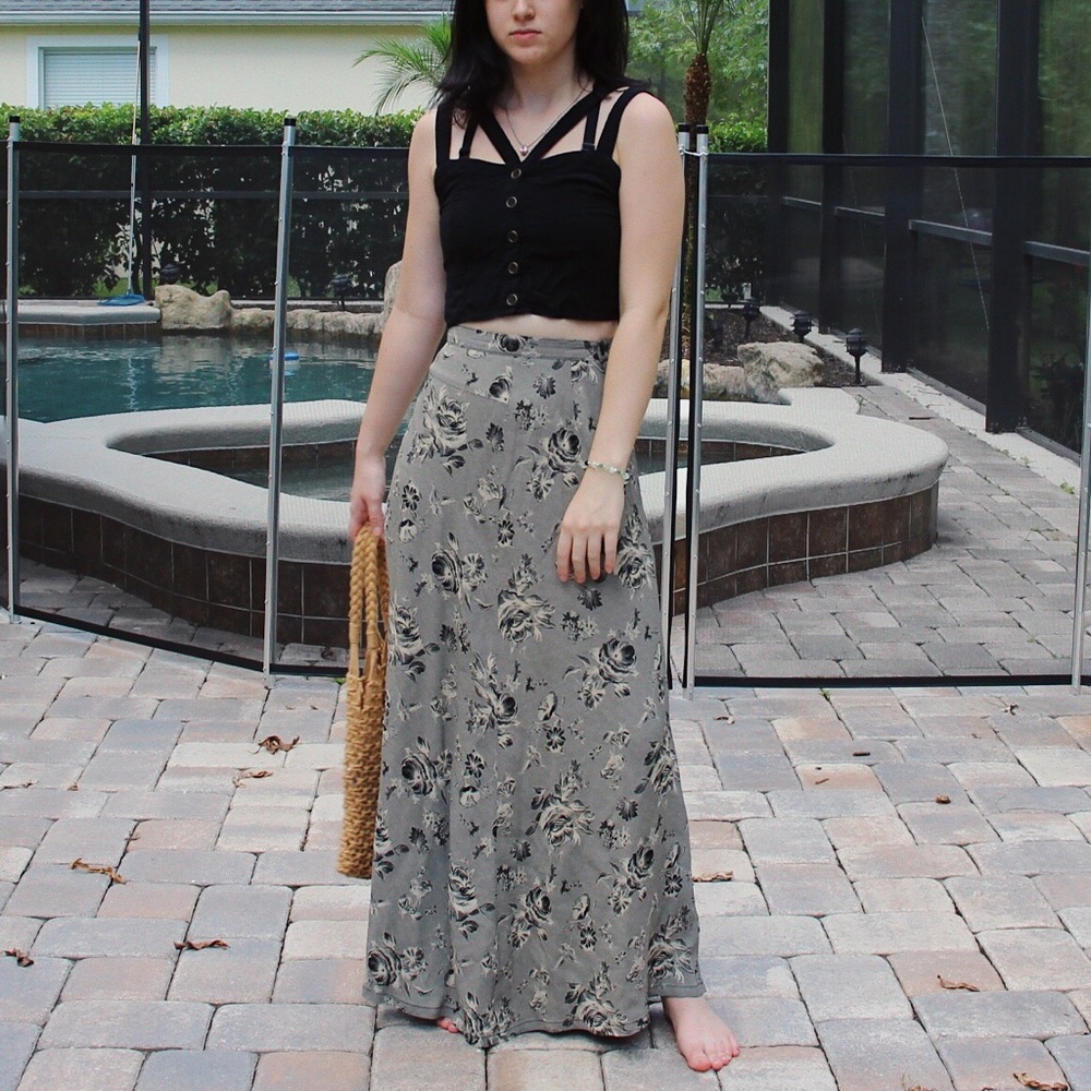 Floral Maxi Skirt in Gray